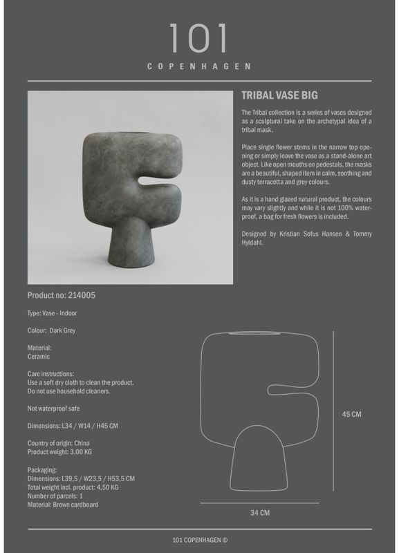 Tribal Vase Stor Dark Grey101 Copenhagen